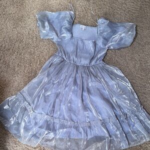 Shimmery Light Lavender Girls' Formal Dress with Puff Sleeves